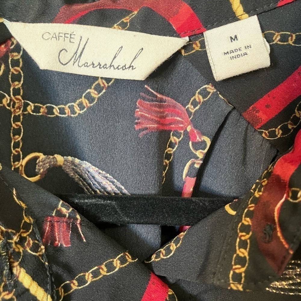 CAFE Marrakesh 1980s Blouse Red Gold Black Vintage Size Medium - Picture 3 of 9